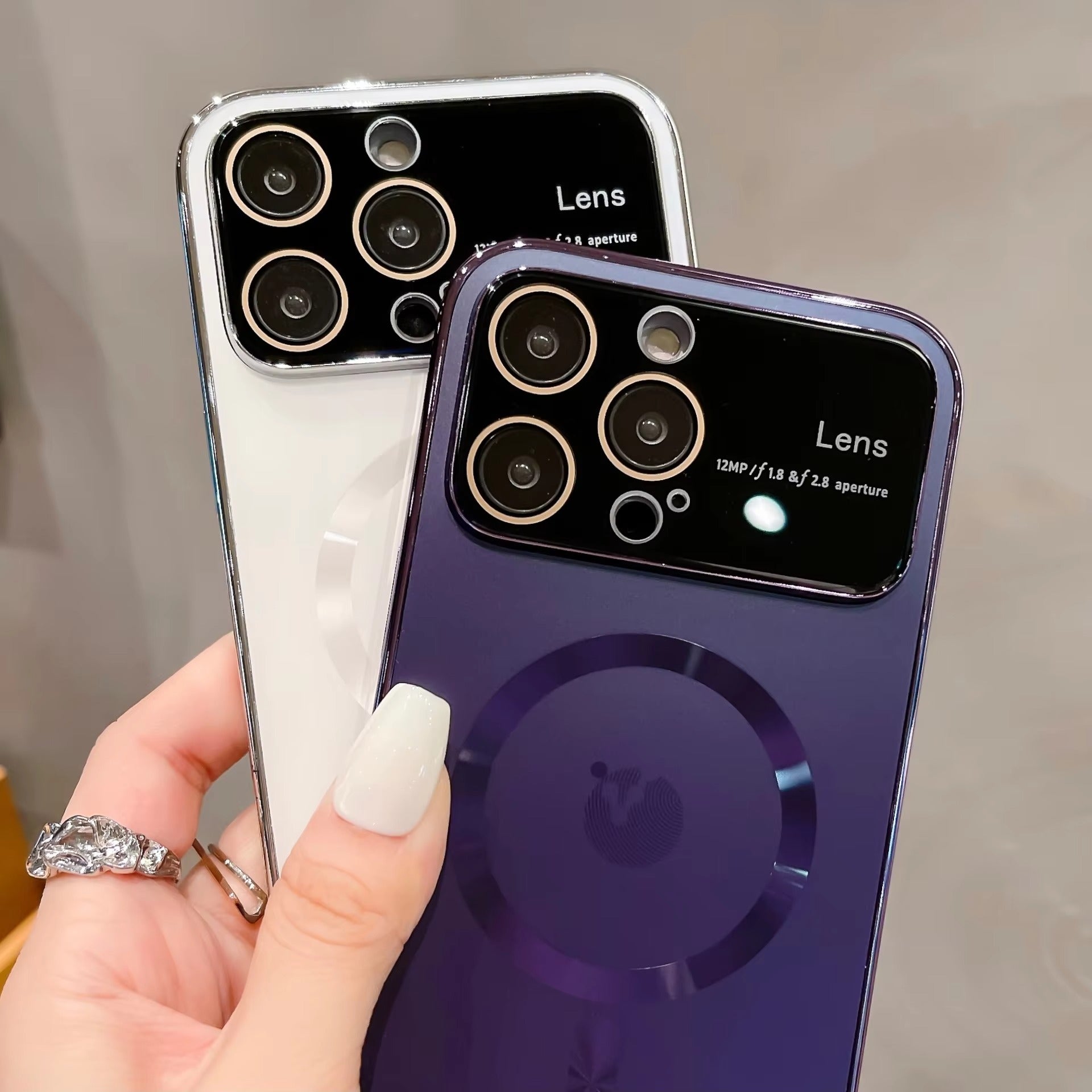 Premium-Hülle für Apple iPhone, MagSafe-kompatibel, Kameraobjektiv- und Bildschirmschutz, ultradünne, stoßfeste, magnetische Rundum-Schutzhülle mit Schiebeobjektiv und transparenter Acrylrückseite