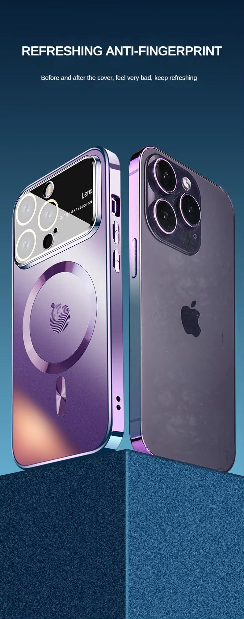 Premium-Hülle für Apple iPhone, MagSafe-kompatibel, Kameraobjektiv- und Bildschirmschutz, ultradünne, stoßfeste, magnetische Rundum-Schutzhülle mit Schiebeobjektiv und transparenter Acrylrückseite