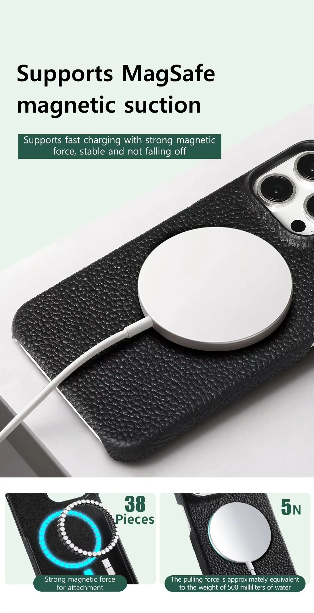 Luxury Natural Cowhide Leather MagSafe iPhone Case – Lychee Texture, Durable & Stylish Phone Back Cover | Case for iPhone