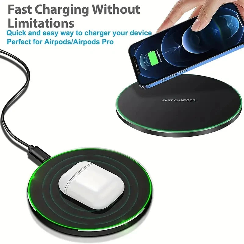 Premium 30W Wireless Charging Pad – Schnelles Induktionsladegerät mit Typ-C-Anschluss, LED-Anzeige, kompatibel mit Apple iPhone, AirPods, iOS- und Android-Geräten 