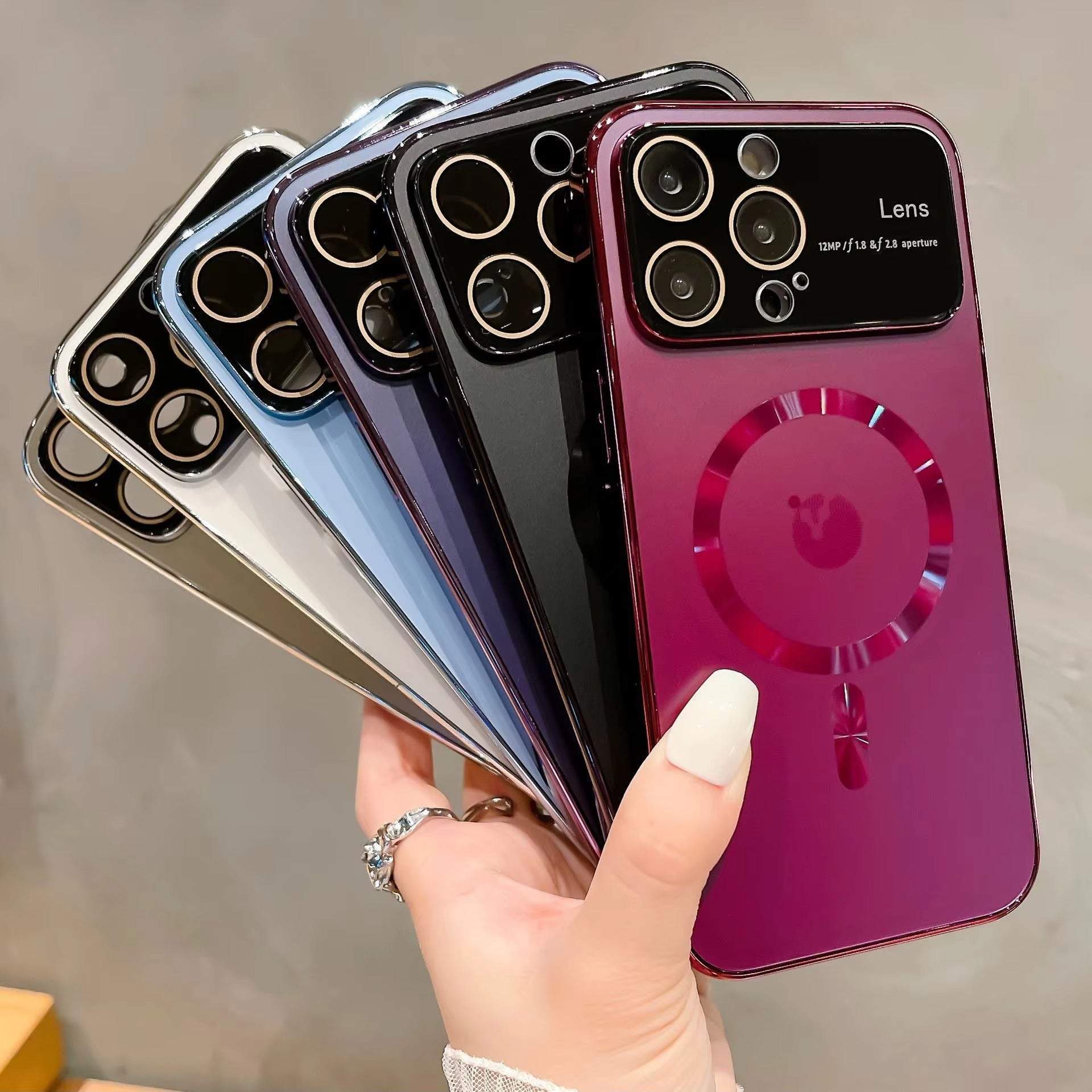 Premium-Hülle für Apple iPhone, MagSafe-kompatibel, Kameraobjektiv- und Bildschirmschutz, ultradünne, stoßfeste, magnetische Rundum-Schutzhülle mit Schiebeobjektiv und transparenter Acrylrückseite