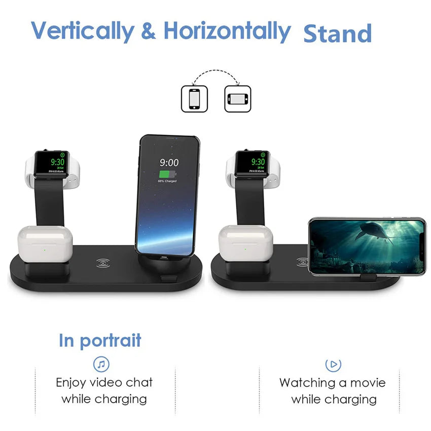 Premium 7-in-1 Wireless Charging Station for Apple iPhone, iOS & Android – Fast 30W Qi Charger Dock with USB-C, AirPods & Apple Watch Support, Multiple Device Charging, Overcharge Protection, Smart Charging Indicator