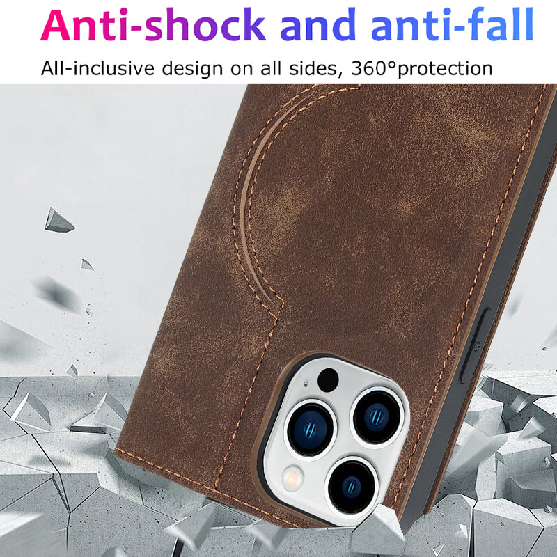 Luxuriöse magnetische Leder-Brieftaschenhülle für das iPhone – MagSafe Kabelloses Laden, Kartensteckplatz, Standfunktion, Premium-Schutz, stilvolle und langlebige Hülle