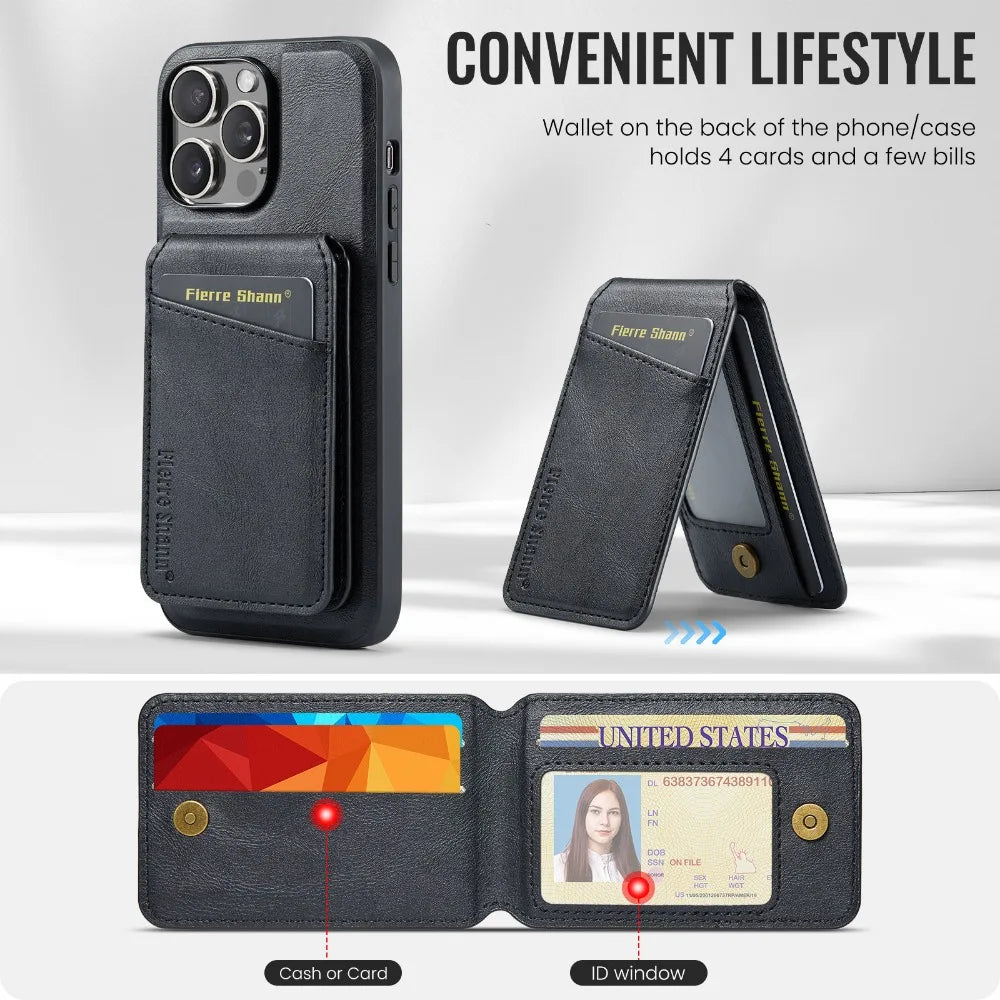 Luxury 2-in-1 Detachable Wallet iPhone Case – Magnetic Card Holder, MagSafe Compatible, Shockproof Protection, Premium Leather Cover for iPhone Models
