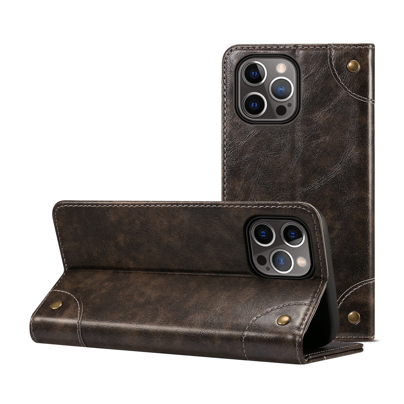 Luxury Genuine Leather Wallet Flip iPhone Case – Magnetic Closure, Card Holder, Stand Function, Shockproof Protective Cover, Classic Book-Style Design