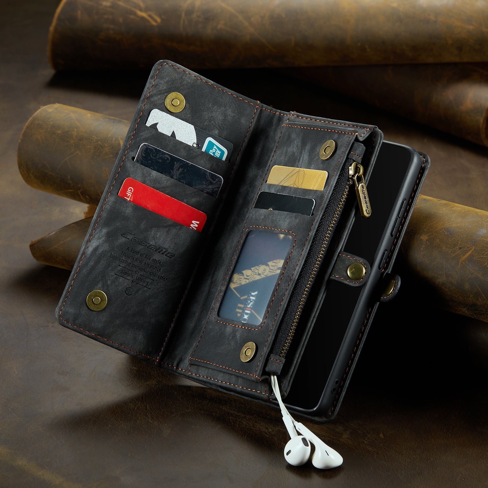 Luxury Detachable Leather Wallet iPhone Case – Multi-Function Zipper Flip Cover, Card Holder, Shockproof Protection, Magnetic Closure for iPhone