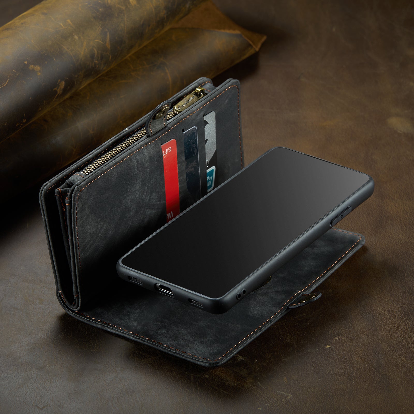 Luxury Detachable Leather Wallet iPhone Case – Multi-Function Zipper Flip Cover, Card Holder, Shockproof Protection, Magnetic Closure for iPhone