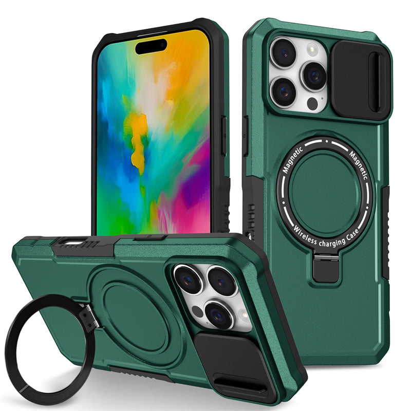 MagSafe Armor iPhone Case – Magnetic Holder, Wireless Charging, Slide Camera Protection, Full-Body Cover for iPhone Models