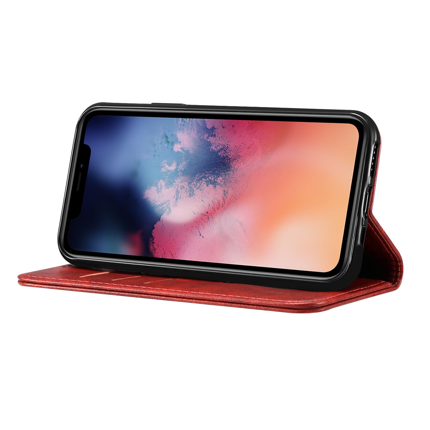 Luxury Genuine Leather Wallet Flip iPhone Case – Magnetic Closure, Card Holder, Stand Function, Shockproof Protective Cover, Classic Book-Style Design