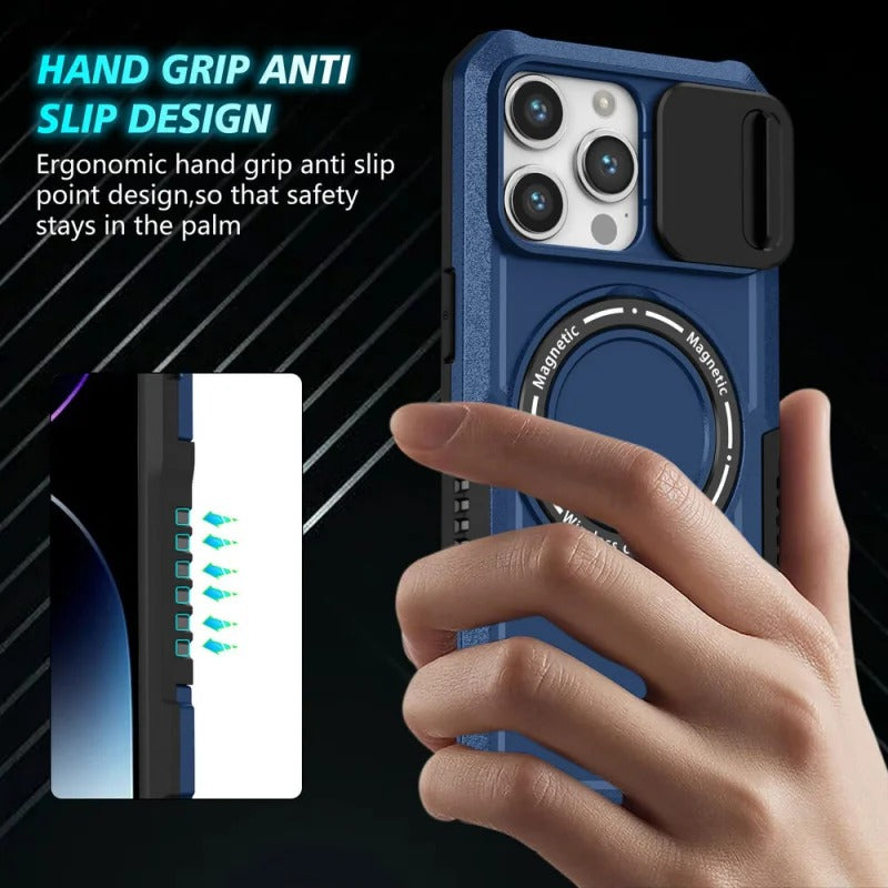 MagSafe Armor iPhone Case – Magnetic Holder, Wireless Charging, Slide Camera Protection, Full-Body Cover for iPhone Models