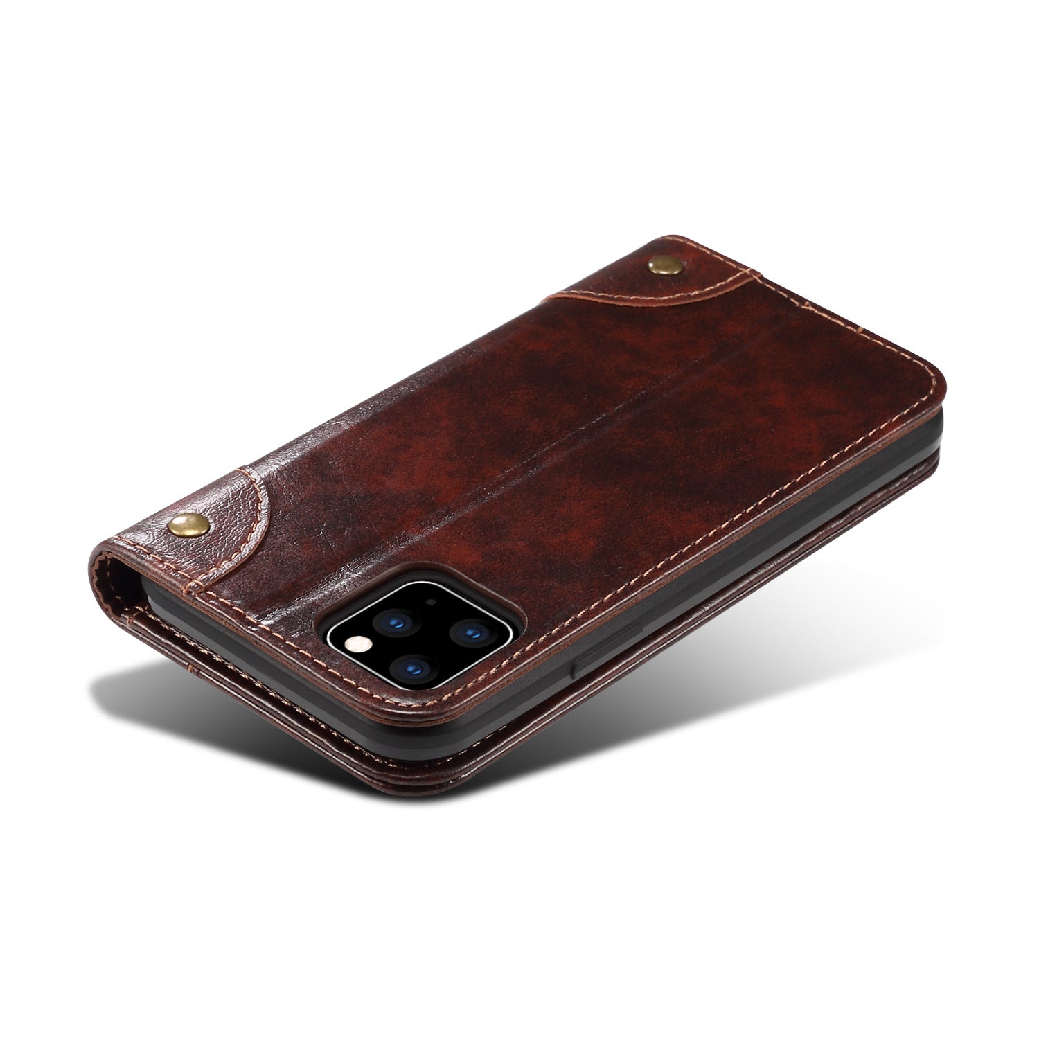 Luxury Genuine Leather Wallet Flip iPhone Case – Magnetic Closure, Card Holder, Stand Function, Shockproof Protective Cover, Classic Book-Style Design