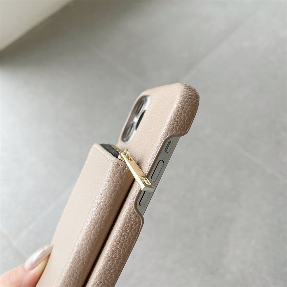 Luxury Zipper Wallet Crossbody iPhone Case – Leather Cover with , Shoulder Lanyard, and Full Protection for iPhone Models