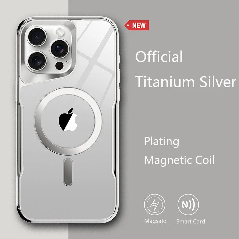 Luxury Plating Frame MagSafe iPhone Case - Magnetic Transparent Cover, Wireless Charging Compatible Case for iPhone