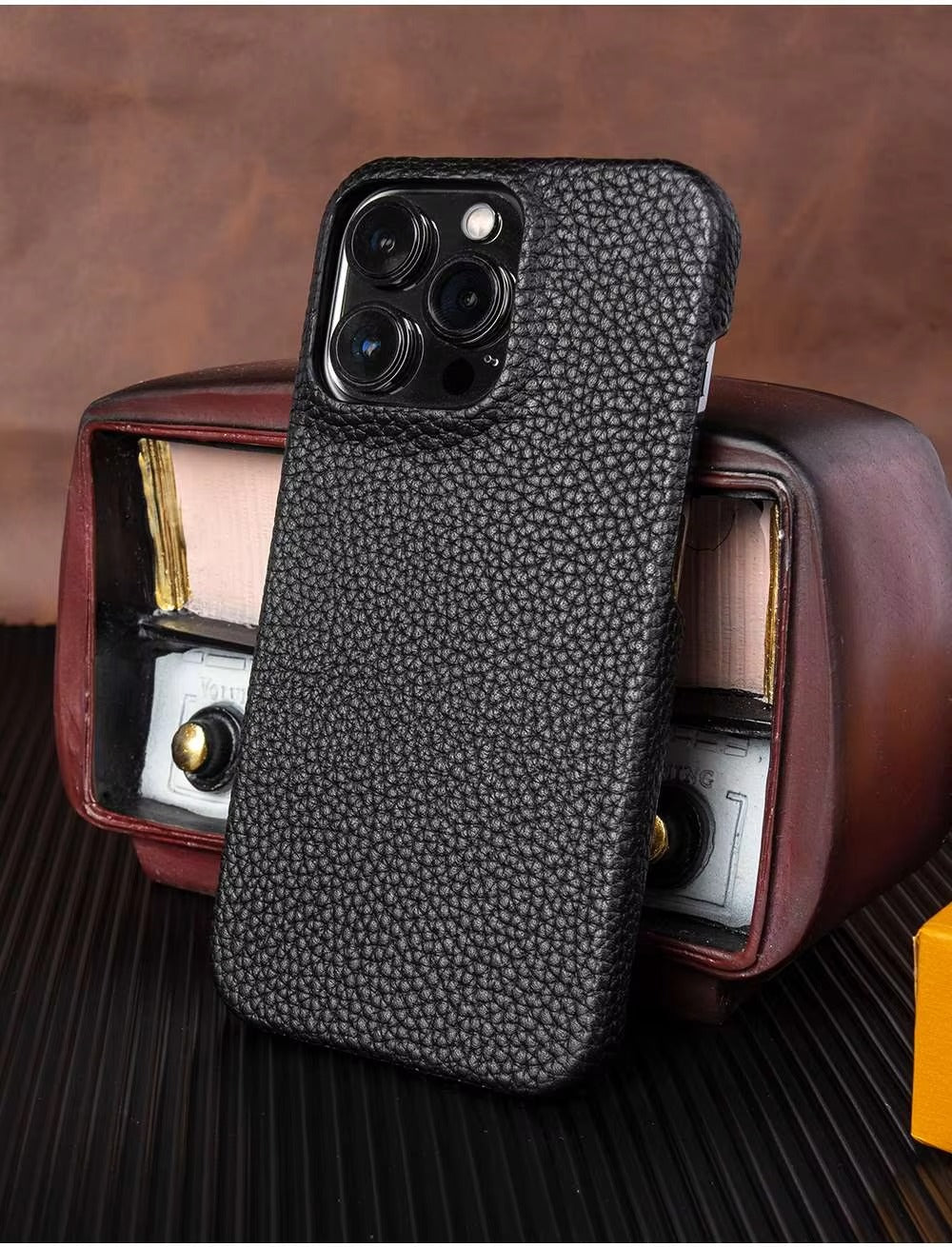 Luxury Natural Cowhide Leather MagSafe iPhone Case – Lychee Texture, Durable & Stylish Phone Back Cover | Case for iPhone