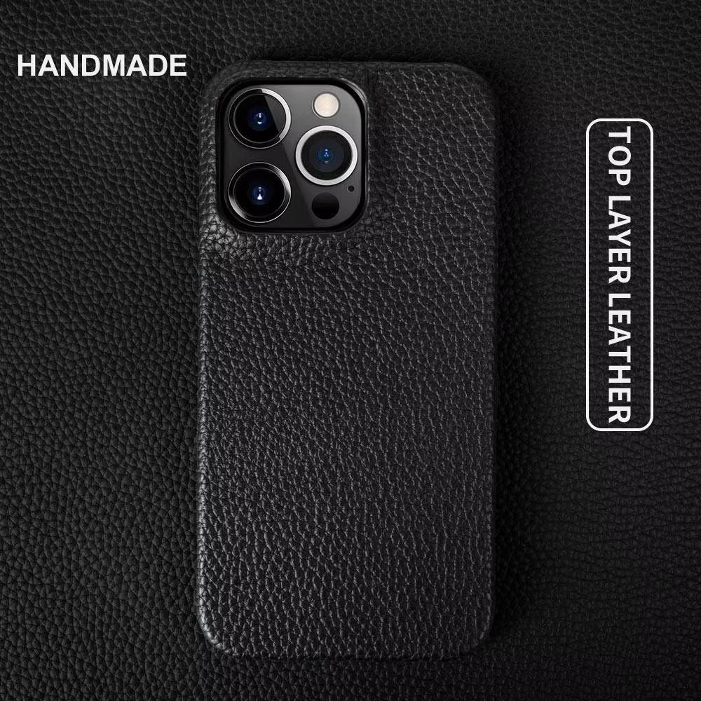 Luxury Natural Cowhide Leather MagSafe iPhone Case – Lychee Texture, Durable & Stylish Phone Back Cover | Case for iPhone