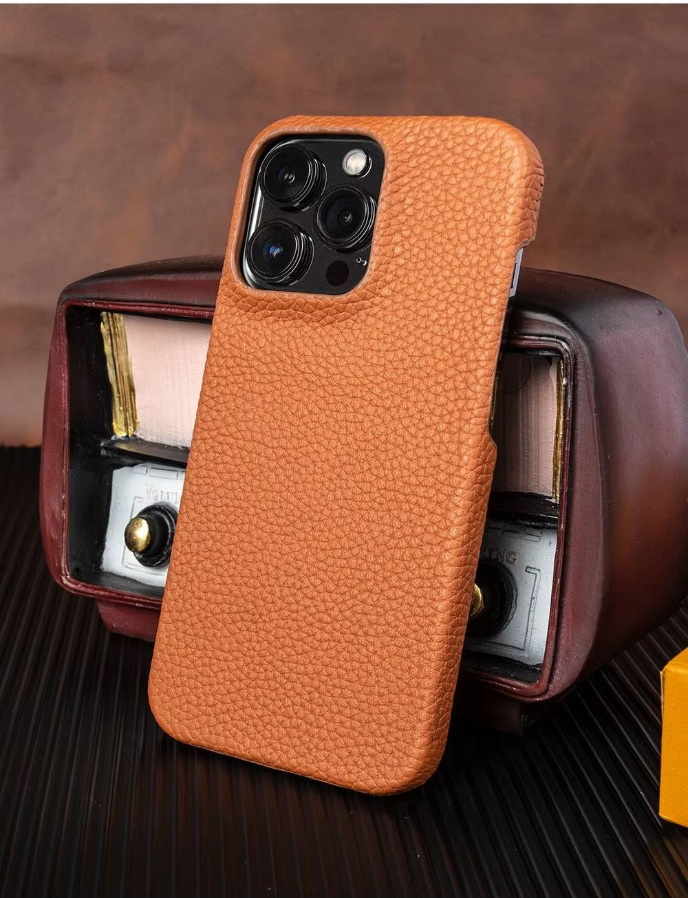 Luxury Natural Cowhide Leather MagSafe iPhone Case – Lychee Texture, Durable & Stylish Phone Back Cover | Case for iPhone