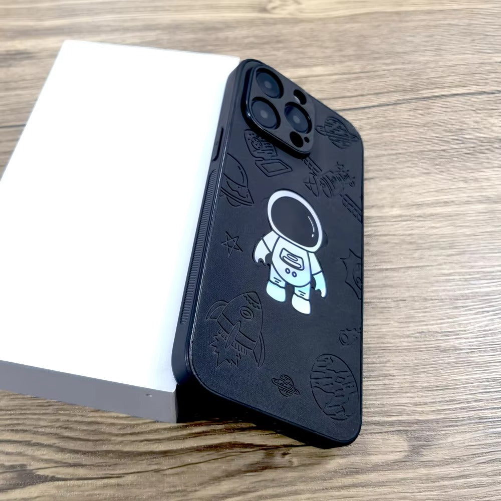 Premium  Gradient Laser Astronaut iPhone Case – Faux Leather, Full Back Protection, Stylish & Durable Cover | Case for iPhone