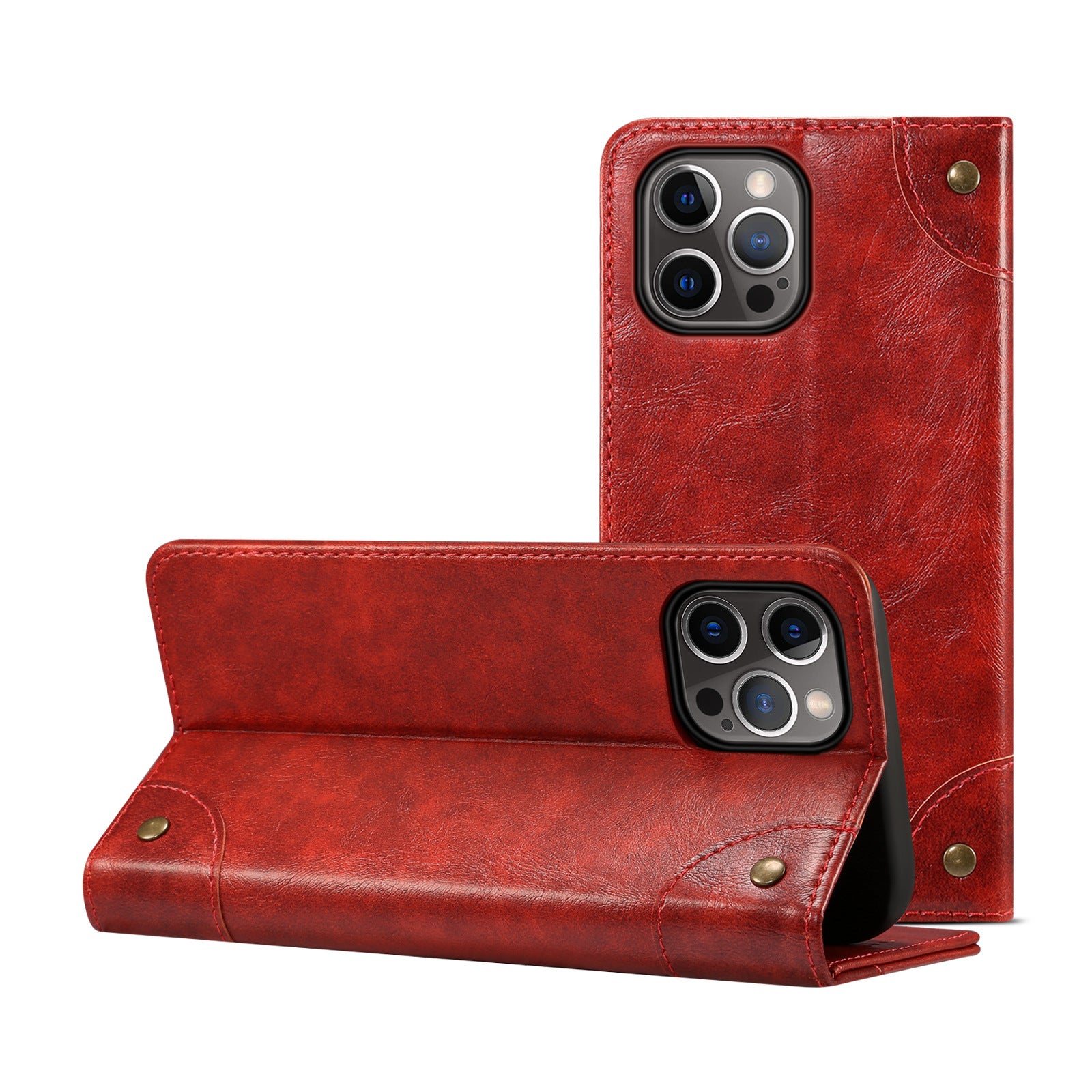 Luxury Genuine Leather Wallet Flip iPhone Case – Magnetic Closure, Card Holder, Stand Function, Shockproof Protective Cover, Classic Book-Style Design