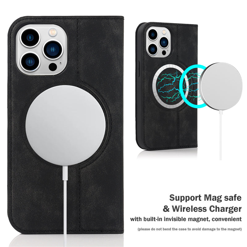 Luxuriöse magnetische Leder-Brieftaschenhülle für das iPhone – MagSafe Kabelloses Laden, Kartensteckplatz, Standfunktion, Premium-Schutz, stilvolle und langlebige Hülle