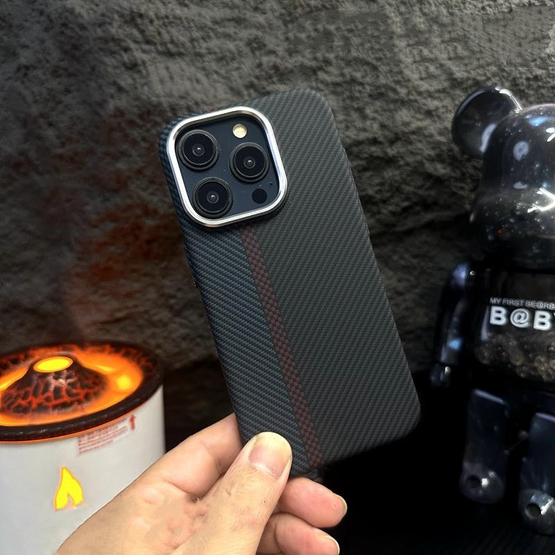 Hit Color Carbon Fiber Texture MagSafe iPhone Case – Wireless Charging Hard PC Cover with Relief Design for iPhone Models