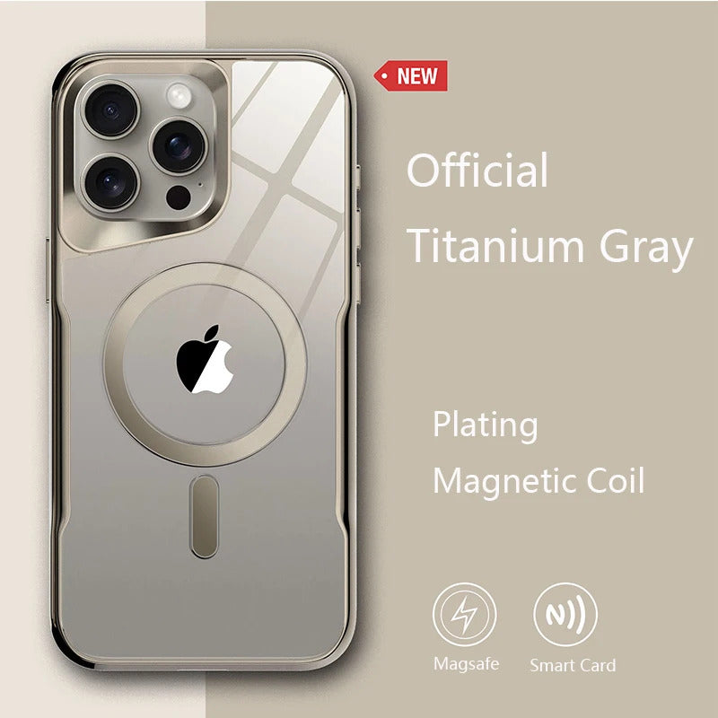 Luxury Plating Frame MagSafe iPhone Case - Magnetic Transparent Cover, Wireless Charging Compatible Case for iPhone