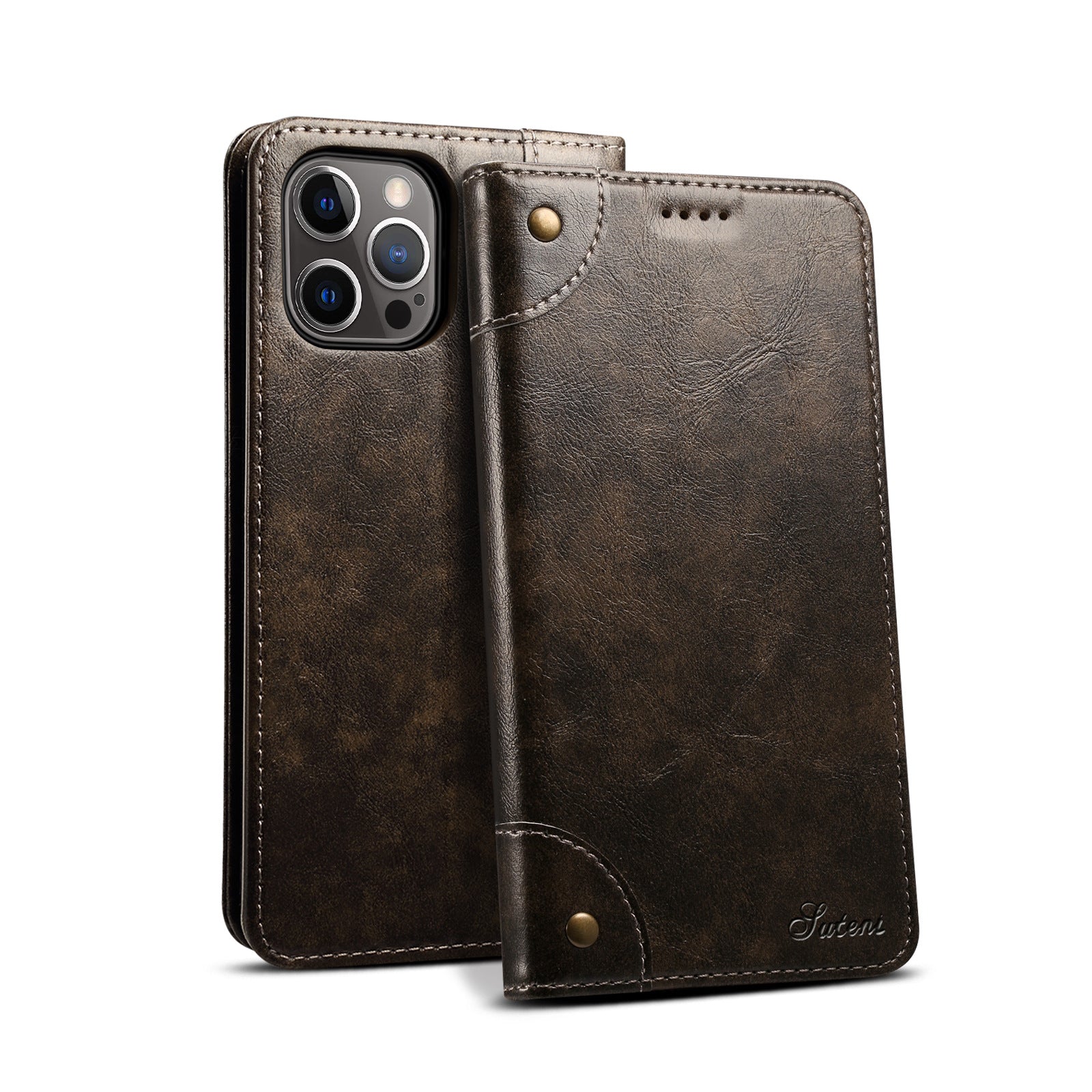 Luxury Genuine Leather Wallet Flip iPhone Case – Magnetic Closure, Card Holder, Stand Function, Shockproof Protective Cover, Classic Book-Style Design