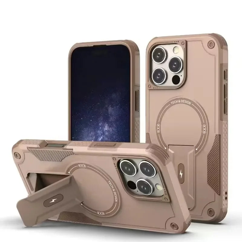 Deluxe Armor Stealth Bracket iPhone Case – Magnetic Super Fall Proof, Hard Shell with Lanyard, Protection for iPhone Models