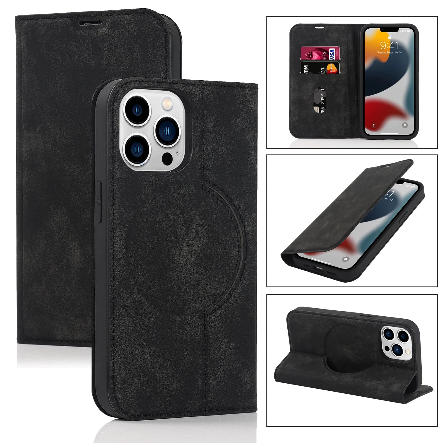 Luxuriöse magnetische Leder-Brieftaschenhülle für das iPhone – MagSafe Kabelloses Laden, Kartensteckplatz, Standfunktion, Premium-Schutz, stilvolle und langlebige Hülle