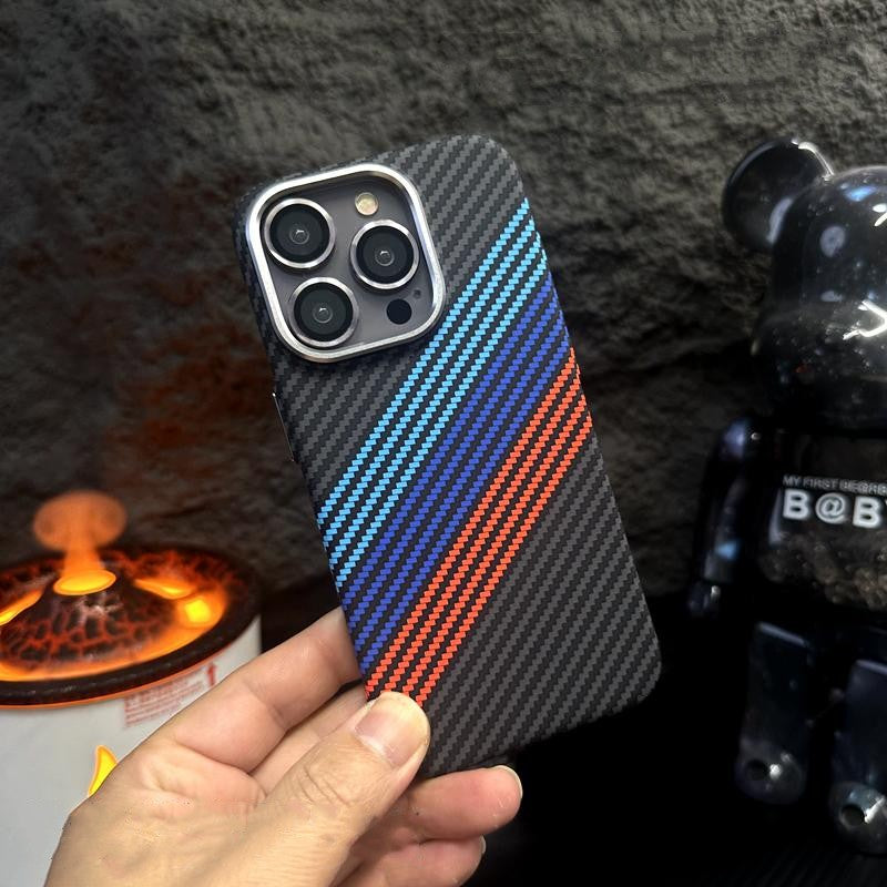 Hit Color Carbon Fiber Texture MagSafe iPhone Case – Wireless Charging Hard PC Cover with Relief Design for iPhone Models