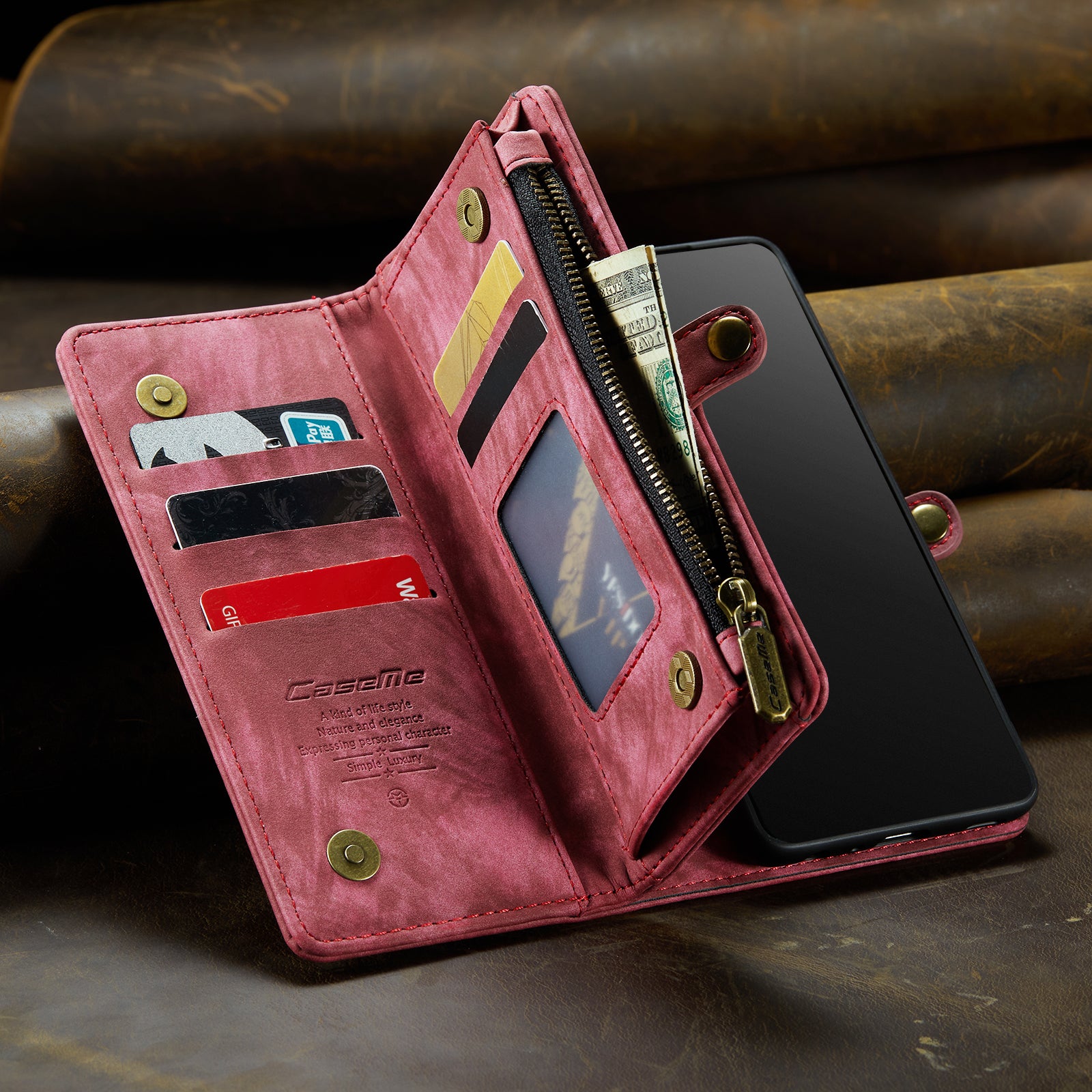 Luxury Detachable Leather Wallet iPhone Case – Multi-Function Zipper Flip Cover, Card Holder, Shockproof Protection, Magnetic Closure for iPhone
