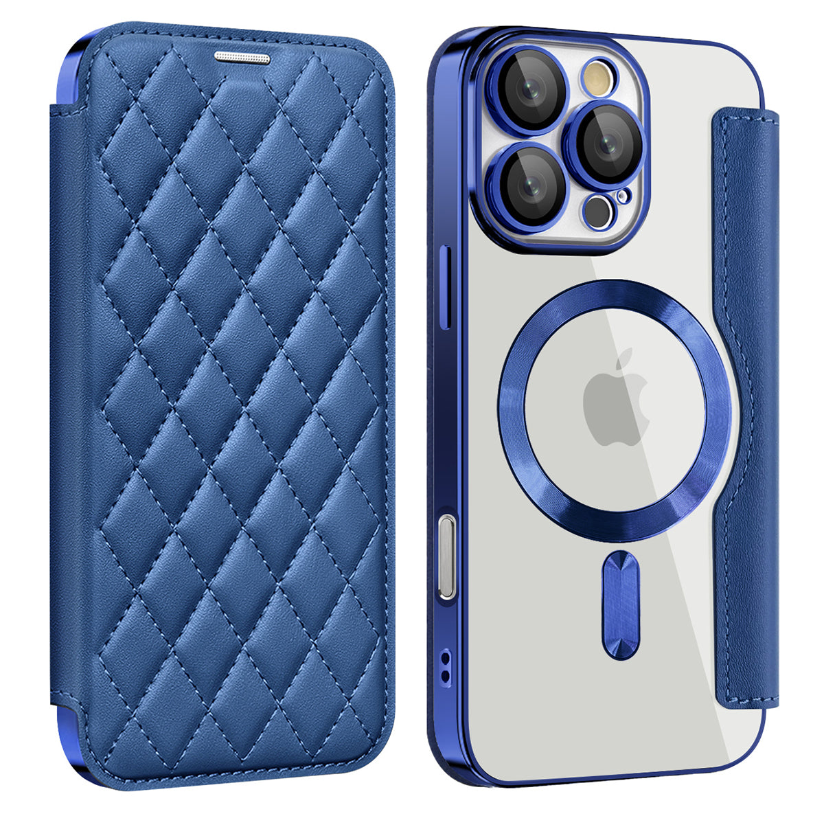 Luxury MagSafe Wallet iPhone Case – Grid Leather Flip Cover, Magnetic Card Holder, Shockproof Protection, Wireless Charging Compatible, Premium Design for iPhone Models