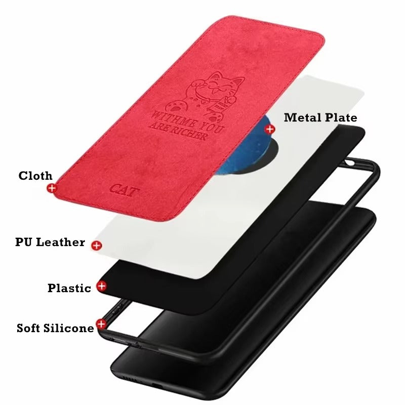 Premium  Fashion Cloth iPhone Case – Built-in Magnetic Iron, Deer & Cat Design Durable Protective Shell | Case for iPhone