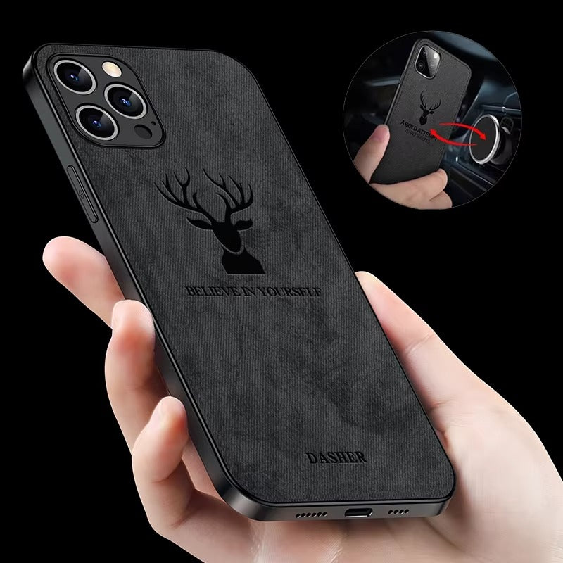 Premium  Fashion Cloth iPhone Case – Built-in Magnetic Iron, Deer & Cat Design Durable Protective Shell | Case for iPhone