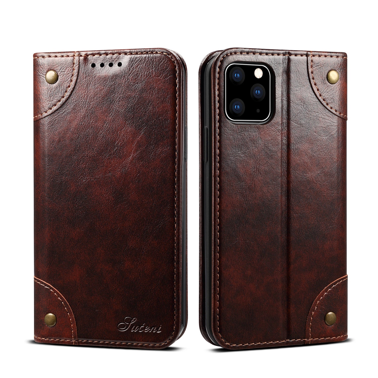 Luxury Genuine Leather Wallet Flip iPhone Case – Magnetic Closure, Card Holder, Stand Function, Shockproof Protective Cover, Classic Book-Style Design