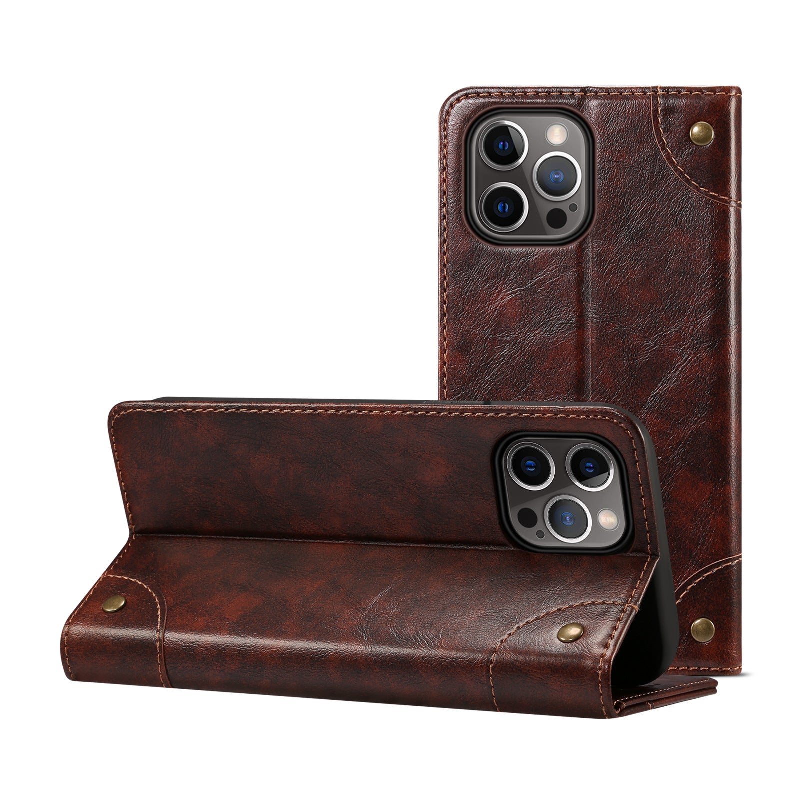 Luxury Genuine Leather Wallet Flip iPhone Case – Magnetic Closure, Card Holder, Stand Function, Shockproof Protective Cover, Classic Book-Style Design