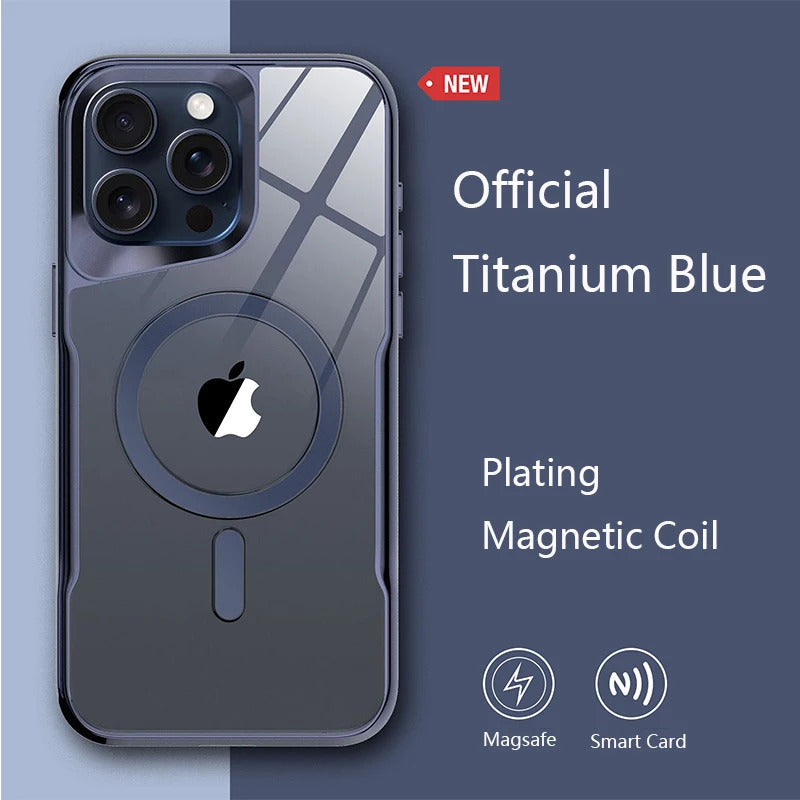 Luxury Plating Frame MagSafe iPhone Case - Magnetic Transparent Cover, Wireless Charging Compatible Case for iPhone