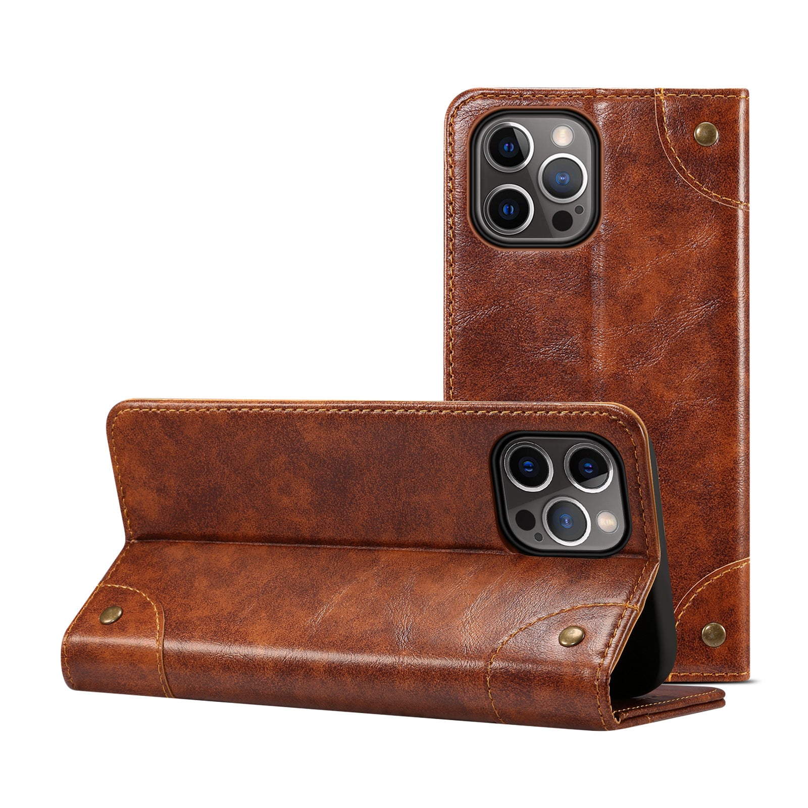 Luxury Genuine Leather Wallet Flip iPhone Case – Magnetic Closure, Card Holder, Stand Function, Shockproof Protective Cover, Classic Book-Style Design