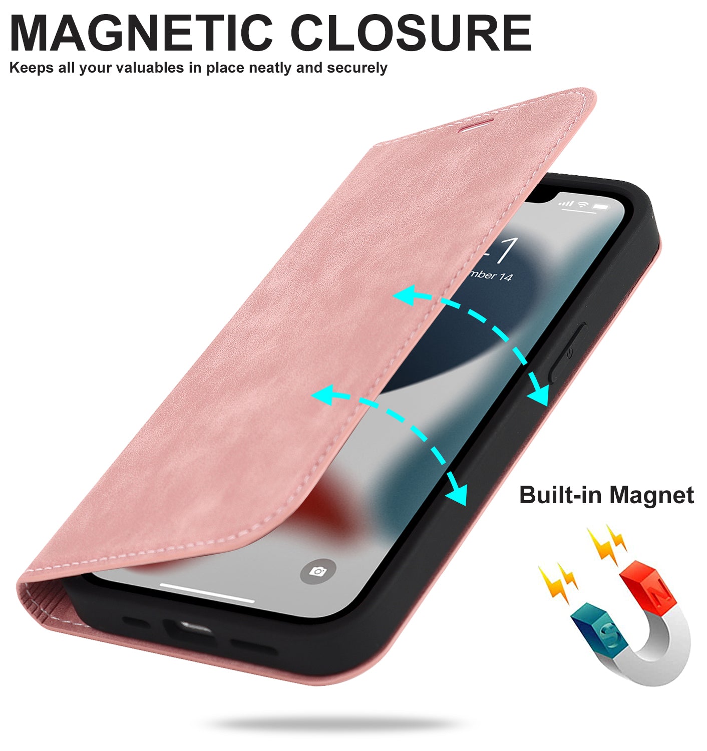 Luxuriöse magnetische Leder-Brieftaschenhülle für das iPhone – MagSafe Kabelloses Laden, Kartensteckplatz, Standfunktion, Premium-Schutz, stilvolle und langlebige Hülle