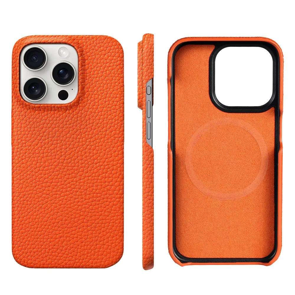 Luxury Natural Cowhide Leather MagSafe iPhone Case – Lychee Texture, Durable & Stylish Phone Back Cover | Case for iPhone