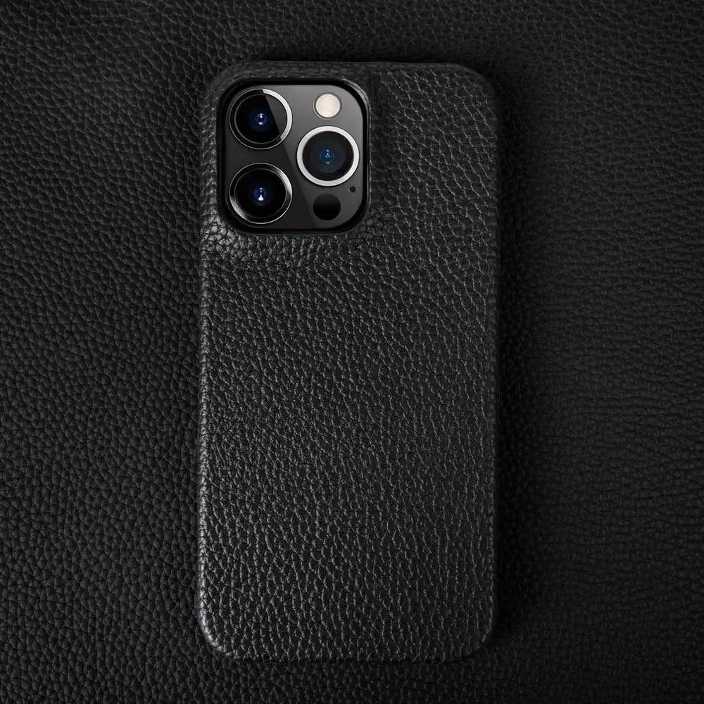 Luxury Natural Cowhide Leather MagSafe iPhone Case – Lychee Texture, Durable & Stylish Phone Back Cover | Case for iPhone