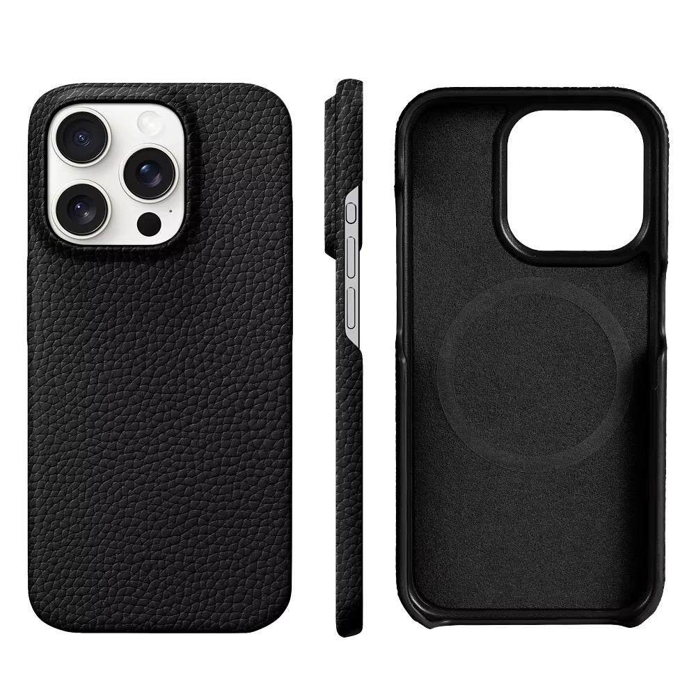 Luxury Natural Cowhide Leather MagSafe iPhone Case – Lychee Texture, Durable & Stylish Phone Back Cover | Case for iPhone