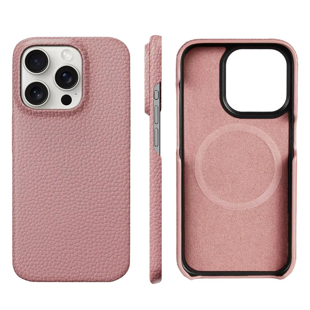 Luxury Natural Cowhide Leather MagSafe iPhone Case – Lychee Texture, Durable & Stylish Phone Back Cover | Case for iPhone