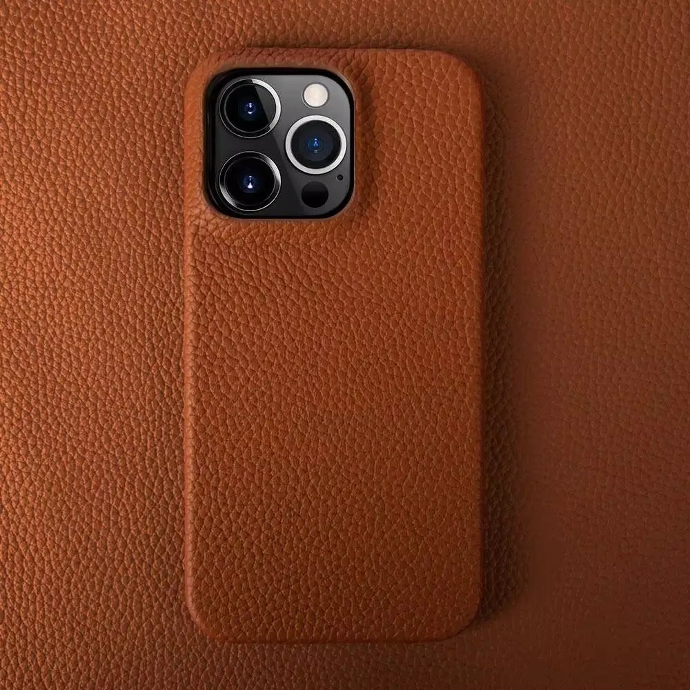 Luxury Natural Cowhide Leather MagSafe iPhone Case – Lychee Texture, Durable & Stylish Phone Back Cover | Case for iPhone