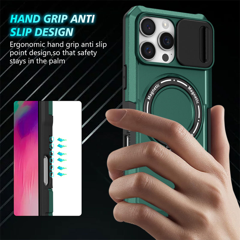 MagSafe Armor iPhone Case – Magnetic Holder, Wireless Charging, Slide Camera Protection, Full-Body Cover for iPhone Models