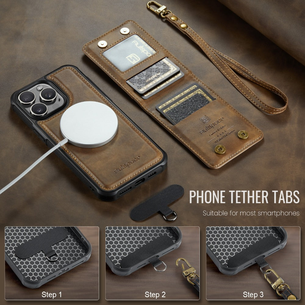 Luxury 2-in-1 Detachable Leather Flip Cover with Card Holder, Wrist Strap and Secure Magnetic Closure for Ultimate Protection