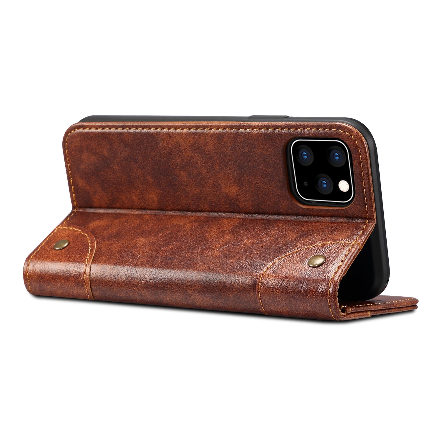 Luxury Genuine Leather Wallet Flip iPhone Case – Magnetic Closure, Card Holder, Stand Function, Shockproof Protective Cover, Classic Book-Style Design